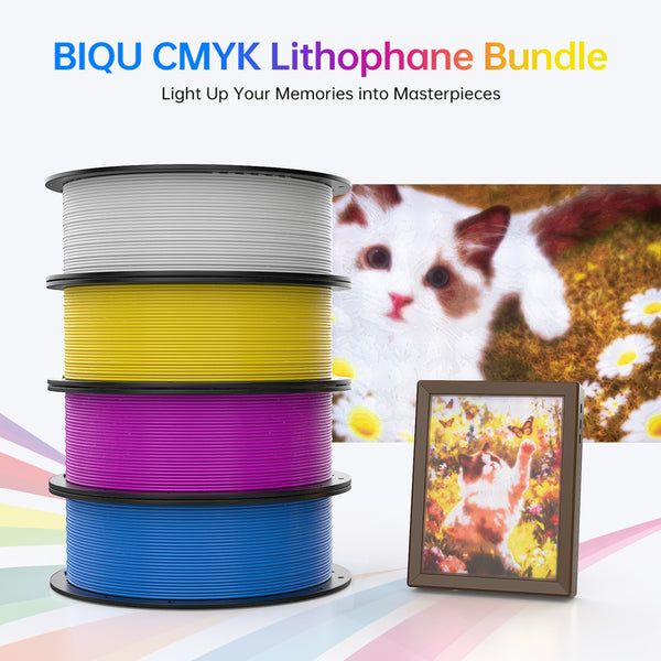 BIQU CMYK Lithophane Bundle 4 Color PLA Filament Kit 1kg，Full Color 3D Lithophane Printing Filament